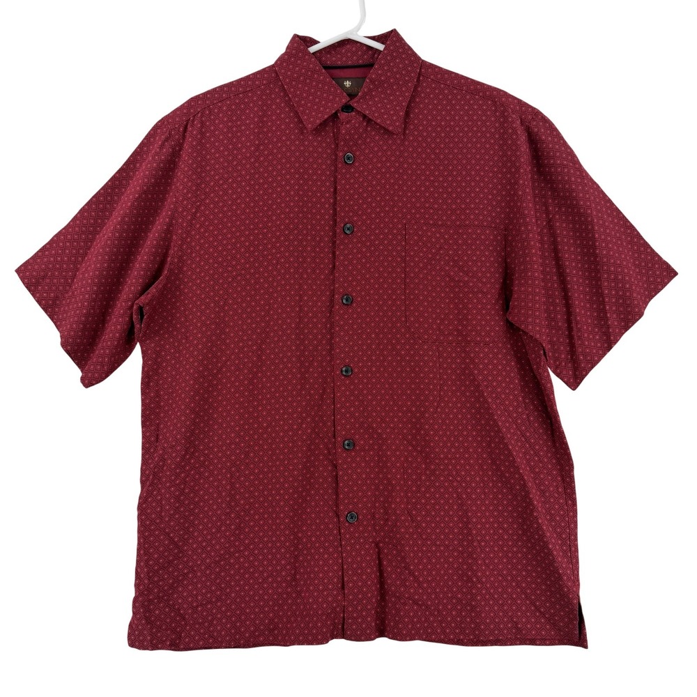 Toscano Shirt Mens Small Red Geometric Short Sleeve Button Up Casual Silk‎ Blend